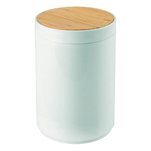 mDesign Small Round Trash Can with Swing-Close Lid - 13 Gallon - Mint GreenNatural