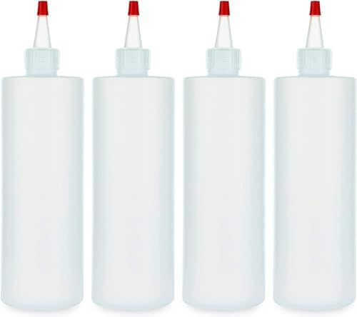 BRIGHTFROM 16 OZ Squeeze Bottles 4 Pack BPA Free Red Top Condiment Containers