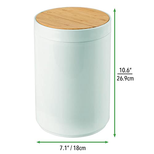 mDesign Small Round Trash Can with Swing-Close Lid - 13 Gallon - Mint GreenNatural