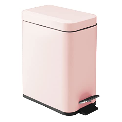 mDesign Pedal Bin - Light Pink Metal Trash Can