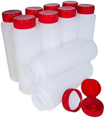 8oz HDPE Squeeze Bottles with Red Flip Top Caps Pack of 10 1