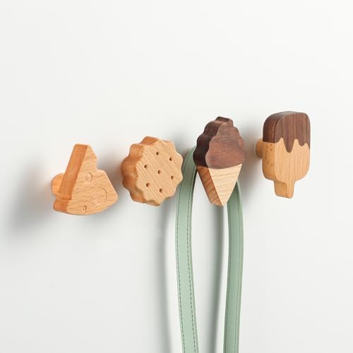 WONQEXZ Wooden Wall Hooks Set of 6 Ice Cream Cookie Design