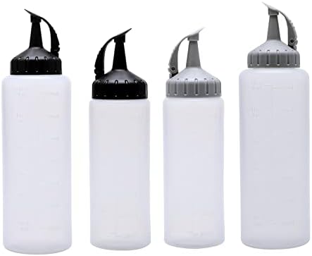 Duiaynke 4 Pack Condiment Squeeze Bottles with Leakproof Lid and Precision Tip