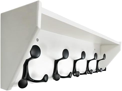 SKOLOO Wall Shelf with 5 Hooks - 24 Inch White Coat Rack