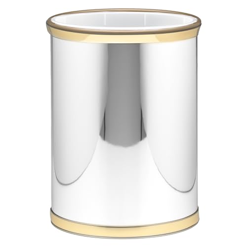 Kraftware Mylar Wastebasket Set 13 Quart Chrome with Gold Trim 1