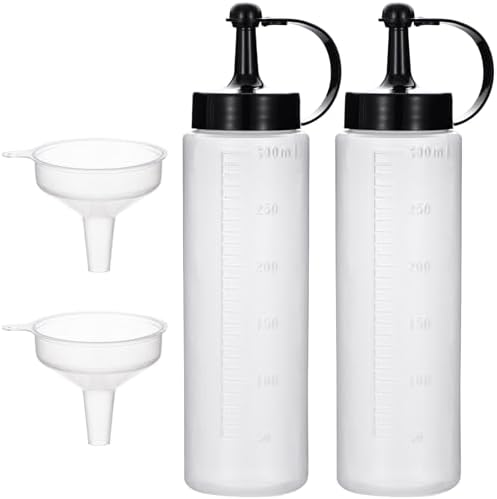 Uceoo 2 Pack 10oz Plastic Squeeze Bottles with Cap Funnel
