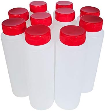 8oz HDPE Squeeze Bottles with Red Flip Top Caps Pack of 10 1