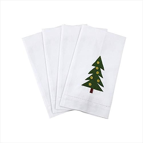 Saro Lifestyle Christmas Tree Embroidered Guest Towel Set of 4 - White