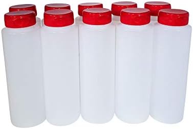 8oz HDPE Squeeze Bottles with Red Flip Top Caps Pack of 10 1