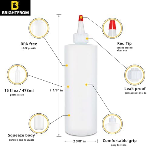 BRIGHTFROM 16 OZ Squeeze Bottles 4 Pack BPA Free Red Top Condiment Containers