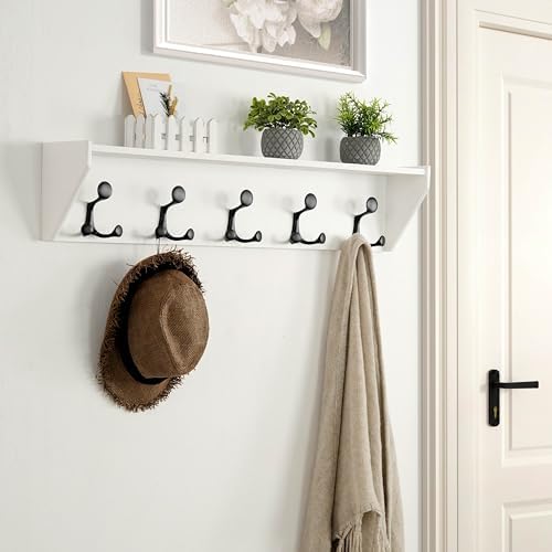SKOLOO Wall Shelf with 5 Hooks - 24 Inch White Coat Rack