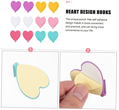 Homoyoyo 12pcs Heart Shaped Wall Hooks - Adhesive Key Coat Hangers for Home