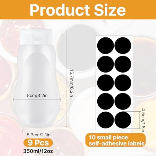 Akamino 9 Pcs Condiment Squeeze Bottles with Flip Top