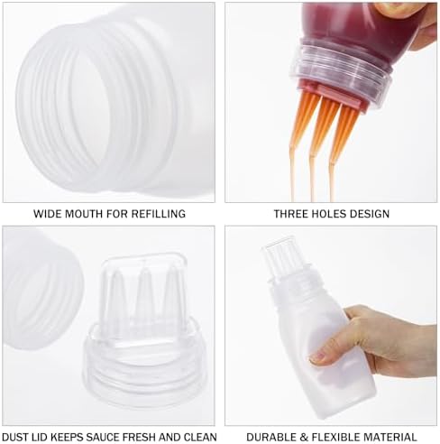 Uceoo 3-Hole Condiment Squeeze Bottles 2 Pack with 2 Funnels