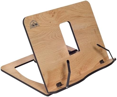 ANGELYCIA Wooden Book Stand Foldable Adjustable Oak