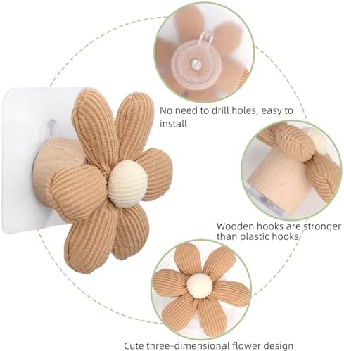 2 Pack Adhesive Wall Hooks with Flower Design Khaki 1