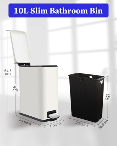 Stainless Steel 10L Trash Can with Lid for Bathroom and Kitchen