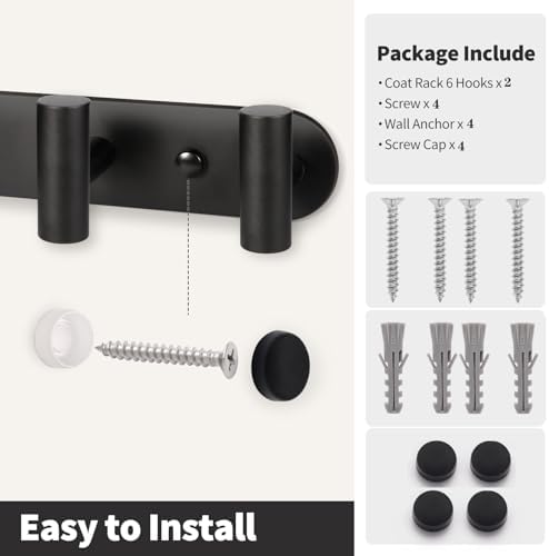 Topspeeder 2 Pcs Wall Mount Coat Rack with 6 Hooks