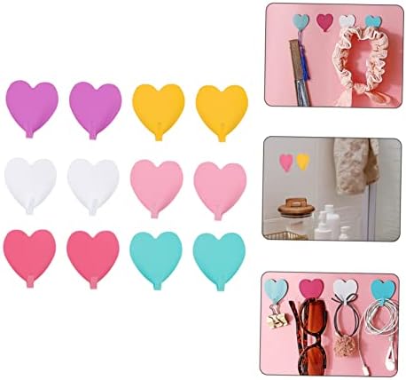 Homoyoyo 12pcs Heart Shaped Wall Hooks - Adhesive Key Coat Hangers for Home