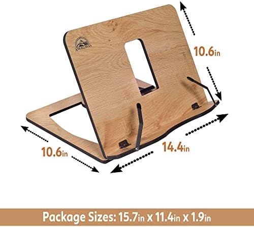 ANGELYCIA Wooden Book Stand Foldable Adjustable Oak