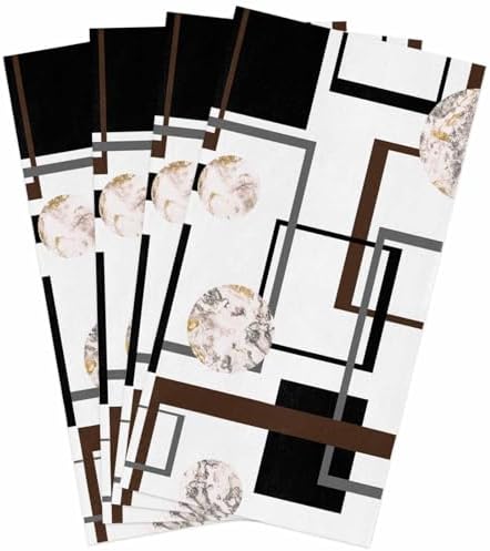 ZOE GARDEN Black Brown Kitchen Towels 4-Pack Marble Geometric Design