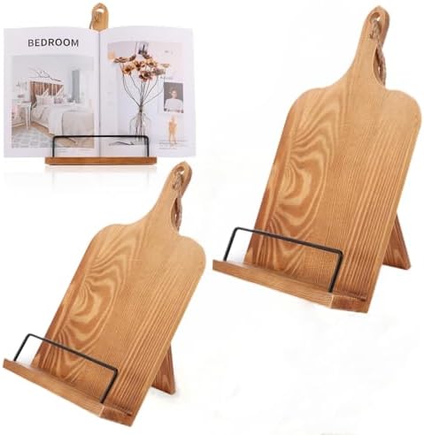 2 Pack Wooden Cookbook Stand for Kitchen Counter 1
