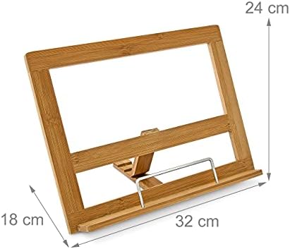Relaxdays Bamboo Cookbook Holder Adjustable 3 Angles Brown