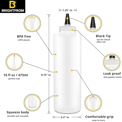 BRIGHTFROM 16 oz Squeeze Bottles 2 Pack - BPA Free Leak Proof Wide Neck