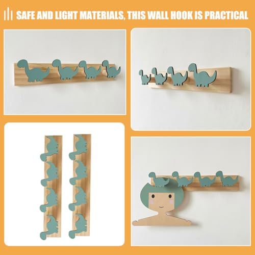 2pcs Dinosaur Wall Hooks Wooden Coat Racks for Boys