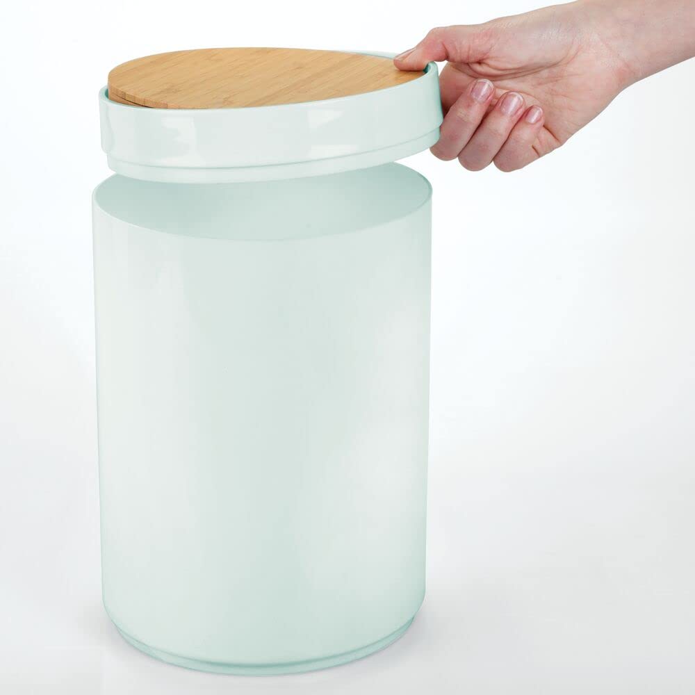 mDesign Small Round Trash Can with Swing-Close Lid - 13 Gallon - Mint GreenNatural