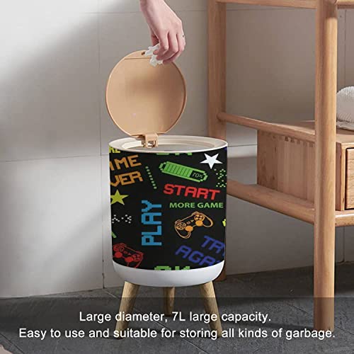 Trash Can with Lid 7L Pixel Game Style for Boys