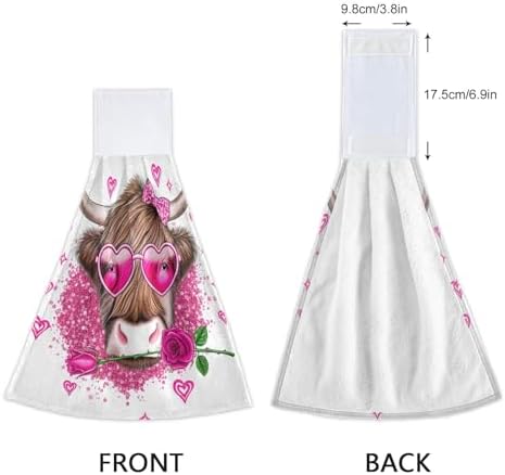 Cute Highland Cow Pink Bath Towels 2 Pack with Hanging Loop