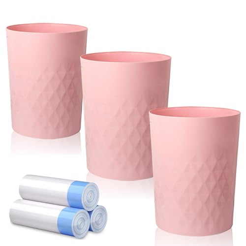 JiatuA 3 Pack Small Trash Cans with Bags - Pink