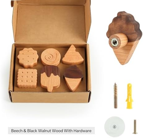 WONQEXZ Wooden Wall Hooks Set of 6 Ice Cream Cookie Design