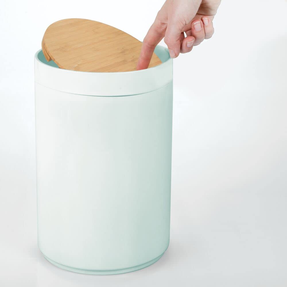mDesign Small Round Trash Can with Swing-Close Lid - 13 Gallon - Mint GreenNatural