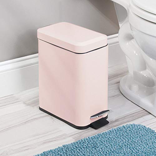 mDesign Pedal Bin - Light Pink Metal Trash Can