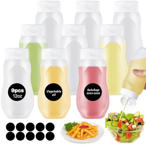 Akamino 9 Pcs Condiment Squeeze Bottles with Flip Top