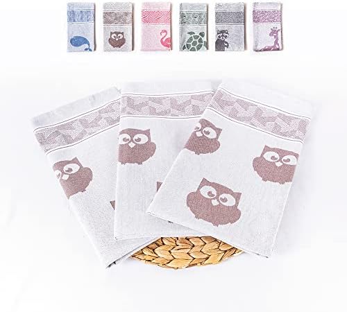 Hencely Tea Towels Set of 3 Brown Owls 100 Organic Cotton