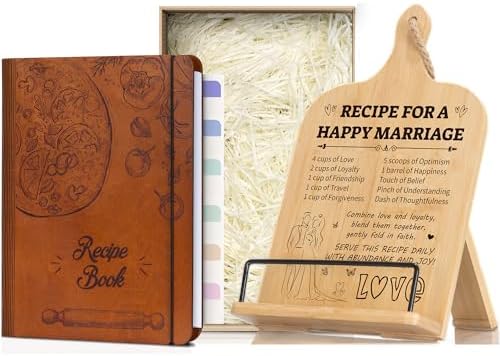 Wedding Gifts Cookbook Stand for Couple Woodcover Blank Recipe Book