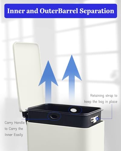 Stainless Steel 10L Trash Can with Lid for Bathroom and Kitchen