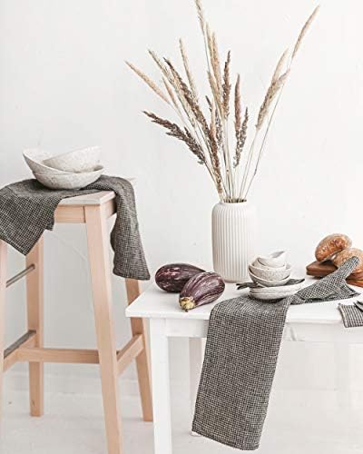 Pure Linen Hand Towels Set of 2 - Waffle Weave Black-Natural