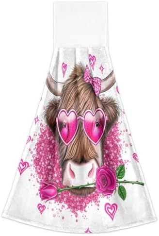 Cute Highland Cow Pink Bath Towels 2 Pack with Hanging Loop