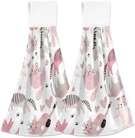 OTVEE Cute Girl Cat Pattern Dish Towels 2 Pieces 1