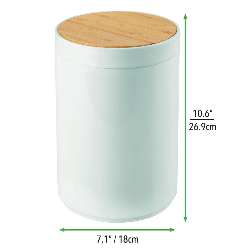 mDesign Small Round Trash Can with Swing-Close Lid - 13 Gallon - Mint GreenNatural