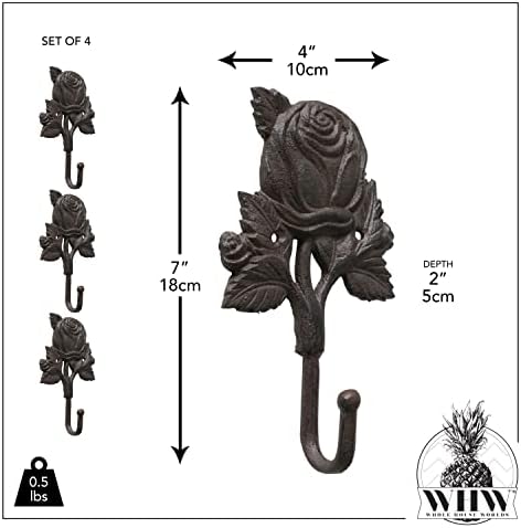 WHW Sweetheart Rose Wall Hooks Set of 4 Shabby Bronze