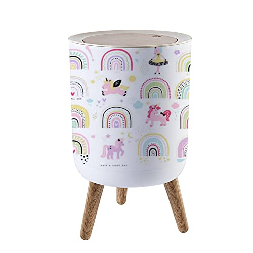 Small Trash Can with Lid Rainbow Design 18 Gallon