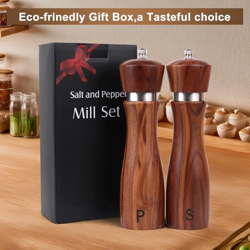 2 Pack Acacia Wood Salt Pepper Mill Set