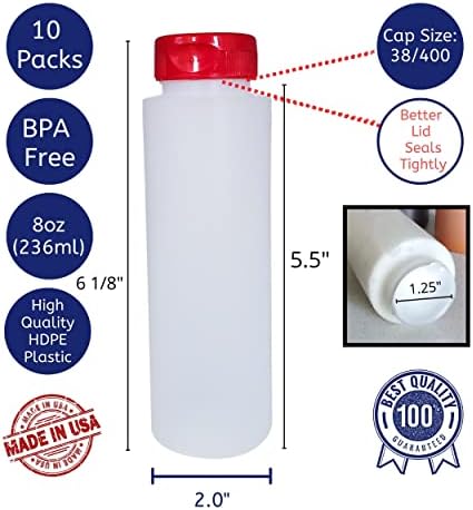 8oz HDPE Squeeze Bottles with Red Flip Top Caps Pack of 10 1