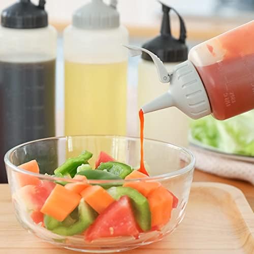 Duiaynke 4 Pack Condiment Squeeze Bottles with Leakproof Lid and Precision Tip