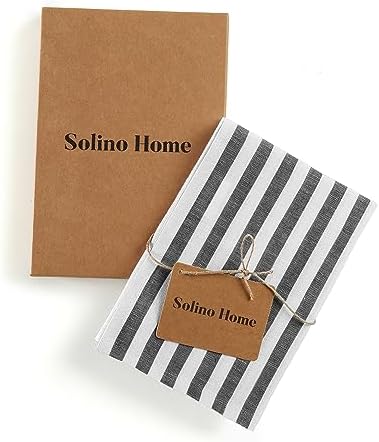 Solino Home Linen Kitchen Towels Set of 2 - Black White Amalfi Stripe